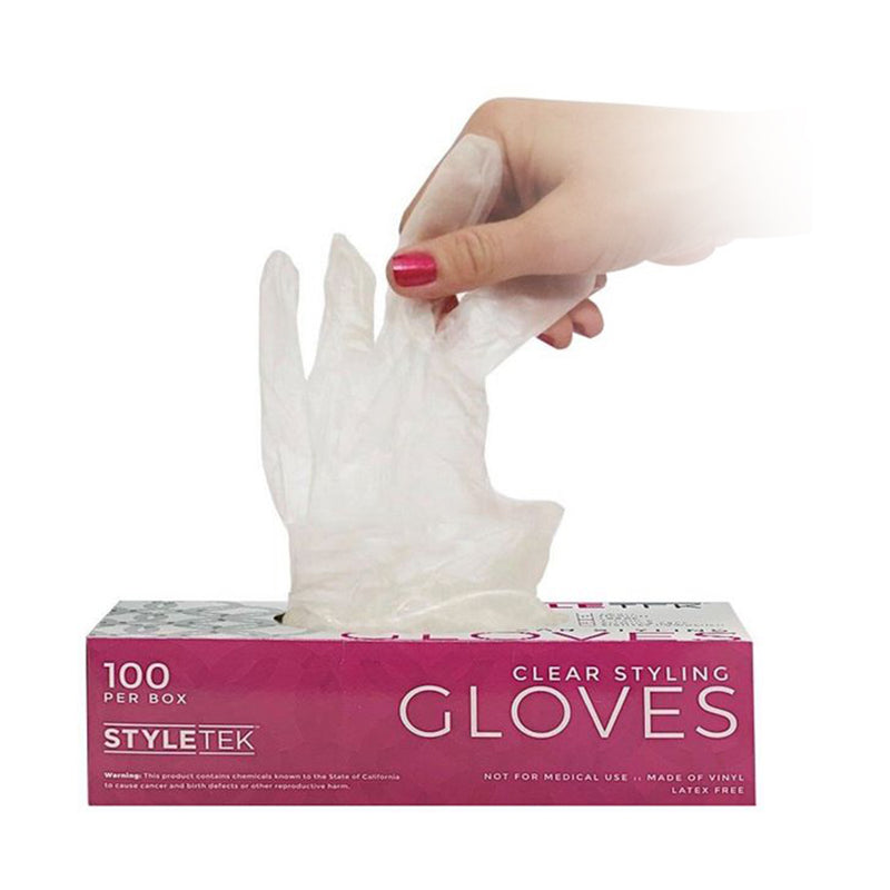 StyleTek CLEAR Vinyl Glove-Large Deluxe Touch Powder FREE